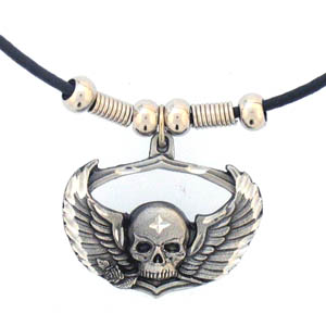 Leather Cord Necklace - Skull & Wings